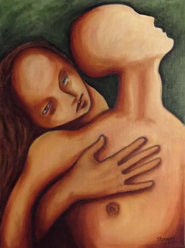 Caress. Oil painting by Stefan Stenudd, 2019.