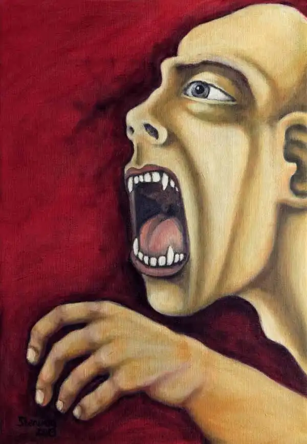 Fangs. Oil painting by Stefan Stenudd, 2019.