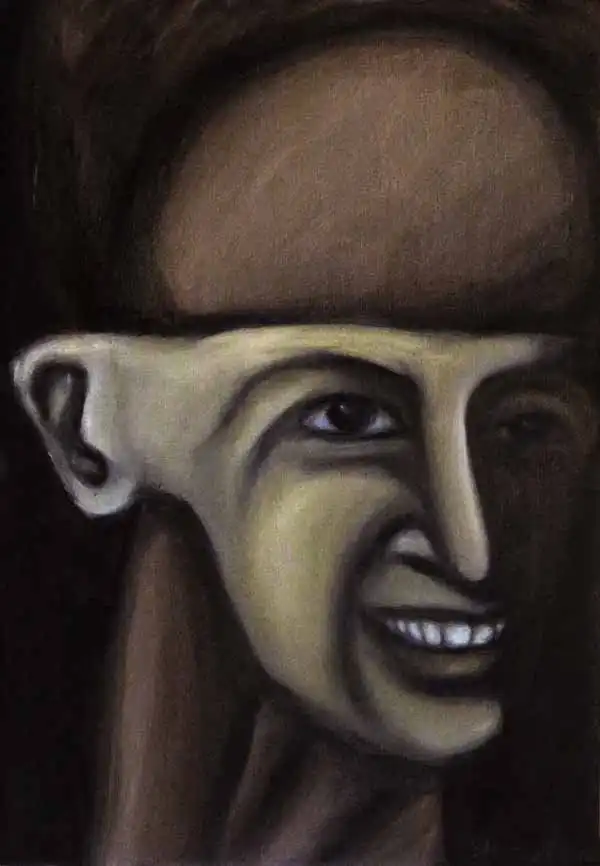 Grin. Oil painting by Stefan Stenudd, 2014.