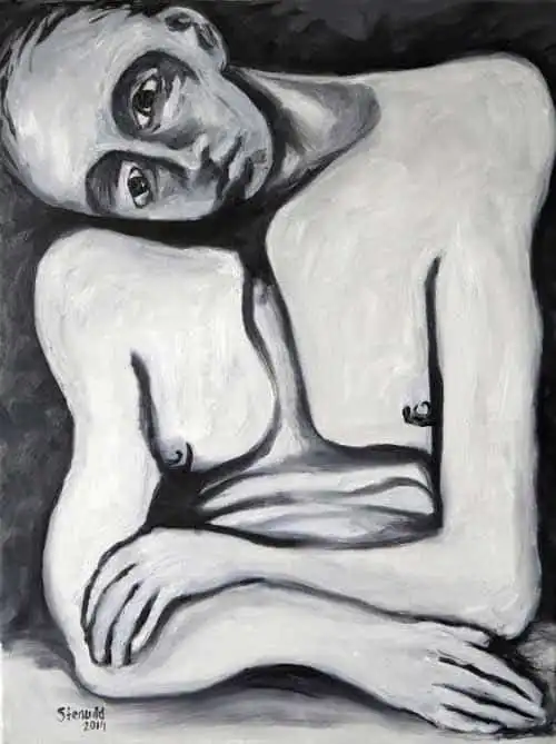 Crossed arms man 1. Oil painting by Stefan Stenudd, 2014.