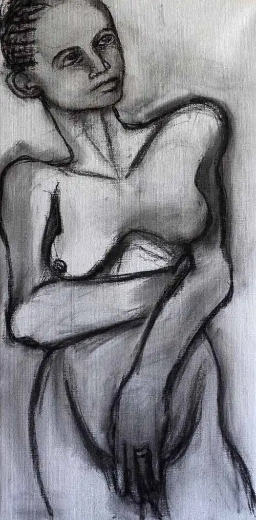 Hands On Bodies 12. Charcoal sketch by Stefan Stenudd, 2014.