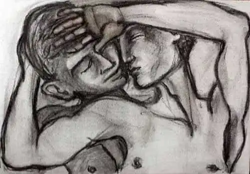 Hands On Bodies 14. Charcoal sketch by Stefan Stenudd, 2014.