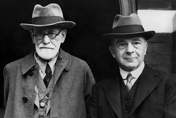 Ernest Jones (to the right) with Sigmund Freud, 1938.